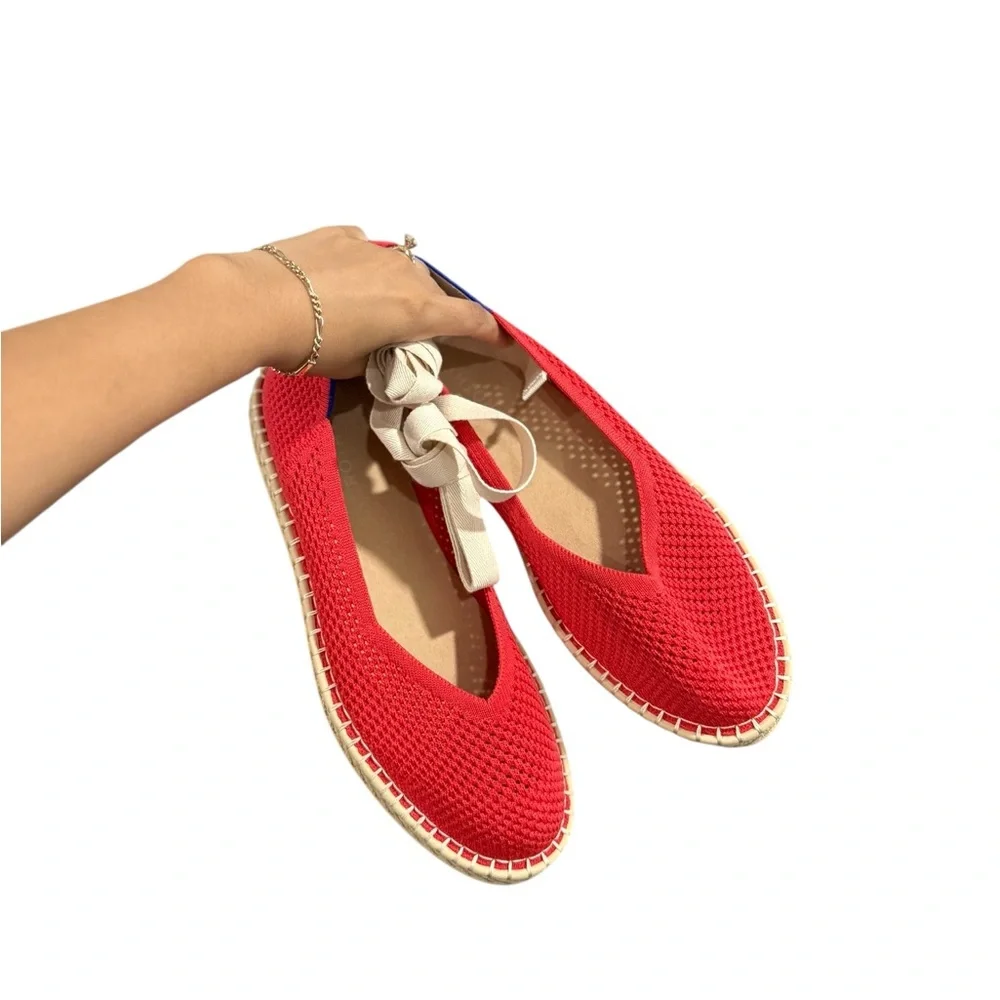 NEW ROTHYS Boardwalk Red Wrap Espadrilles Flats Slip Ons
